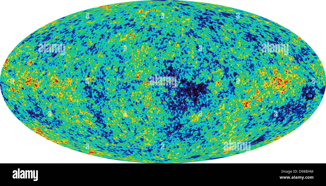 Analyses of a new high-resolution map of microwave light emitted only 380,000 years after the Big Bang appear to define our Stock Photo