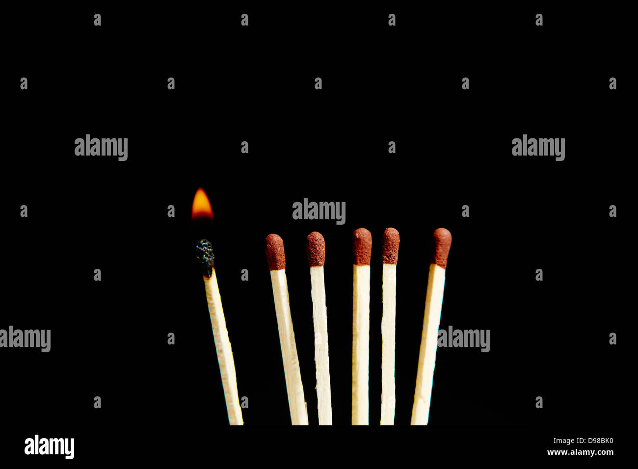 Matchstick burning beside matches Stock Photo
