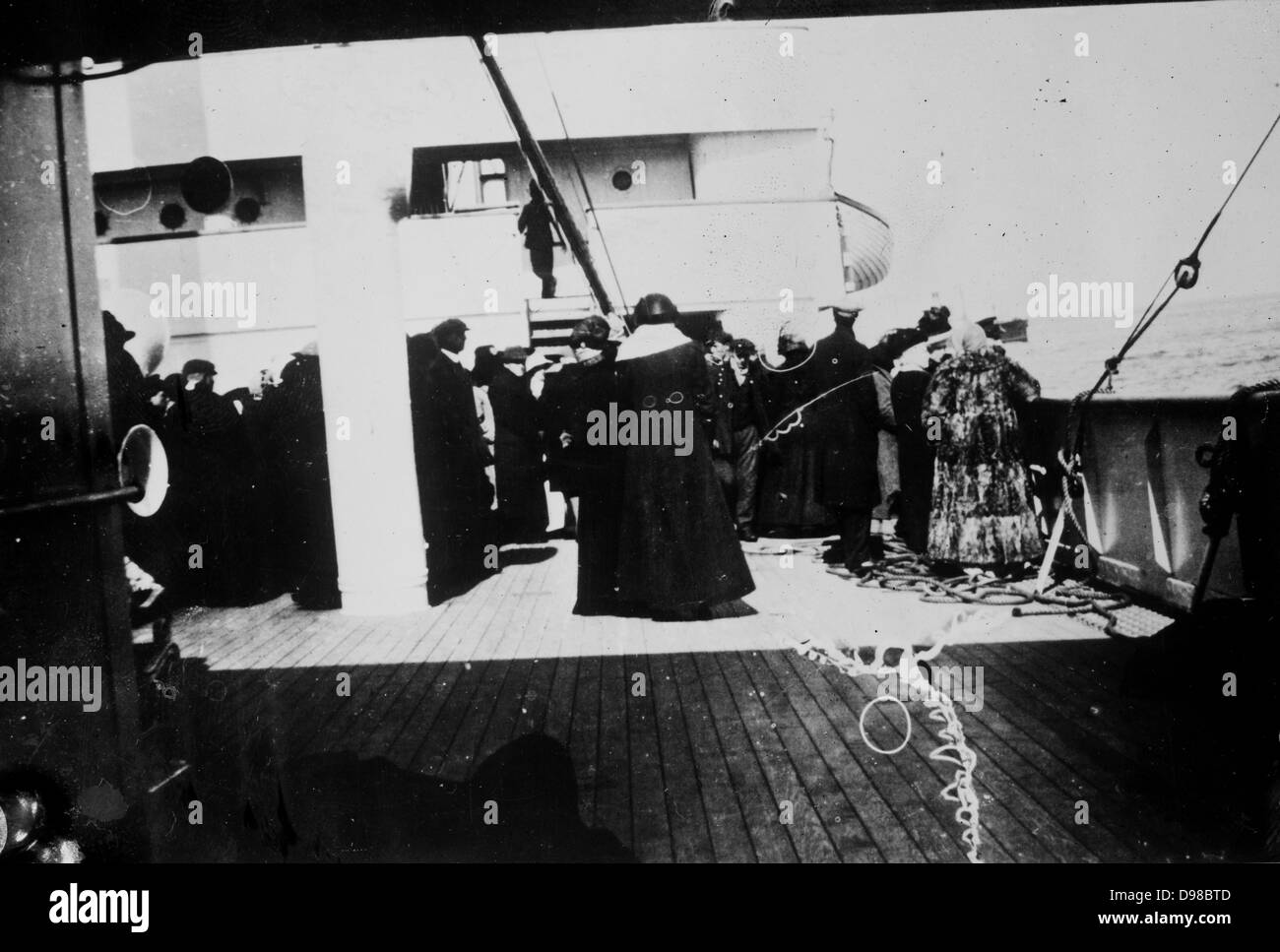 Survivors of TITANIC on CARPATHIA. Date Created/Published: [1912 April]. Summary: Photo related to the disaster of the RMS TITANIC, which struck an iceberg in April 1912 and sank, killing more than 1,500 people. Stock Photo