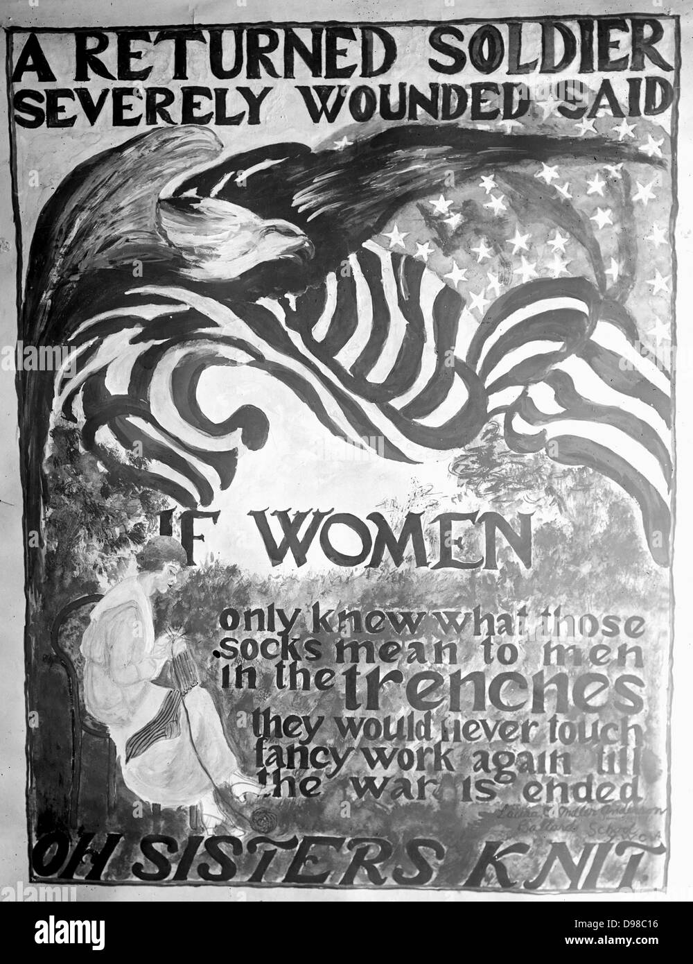 War poster asking women to knit. Stock Photo