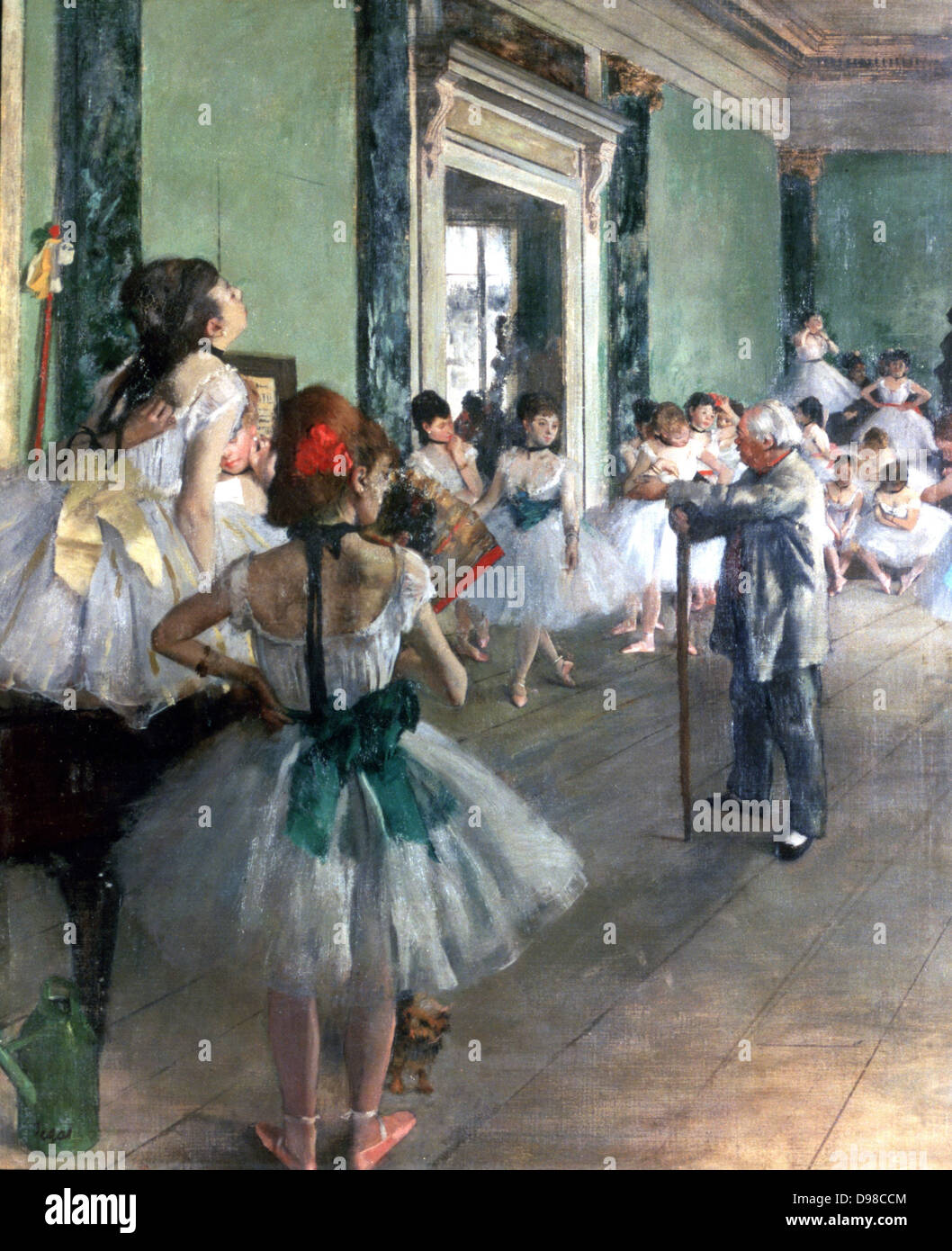 The Dance Class', 1874. Ballet dancers in tutus being tutored by the ballet master with his stick. Edgar Degas (1834-1917). French Impressionist painter. Stock Photo