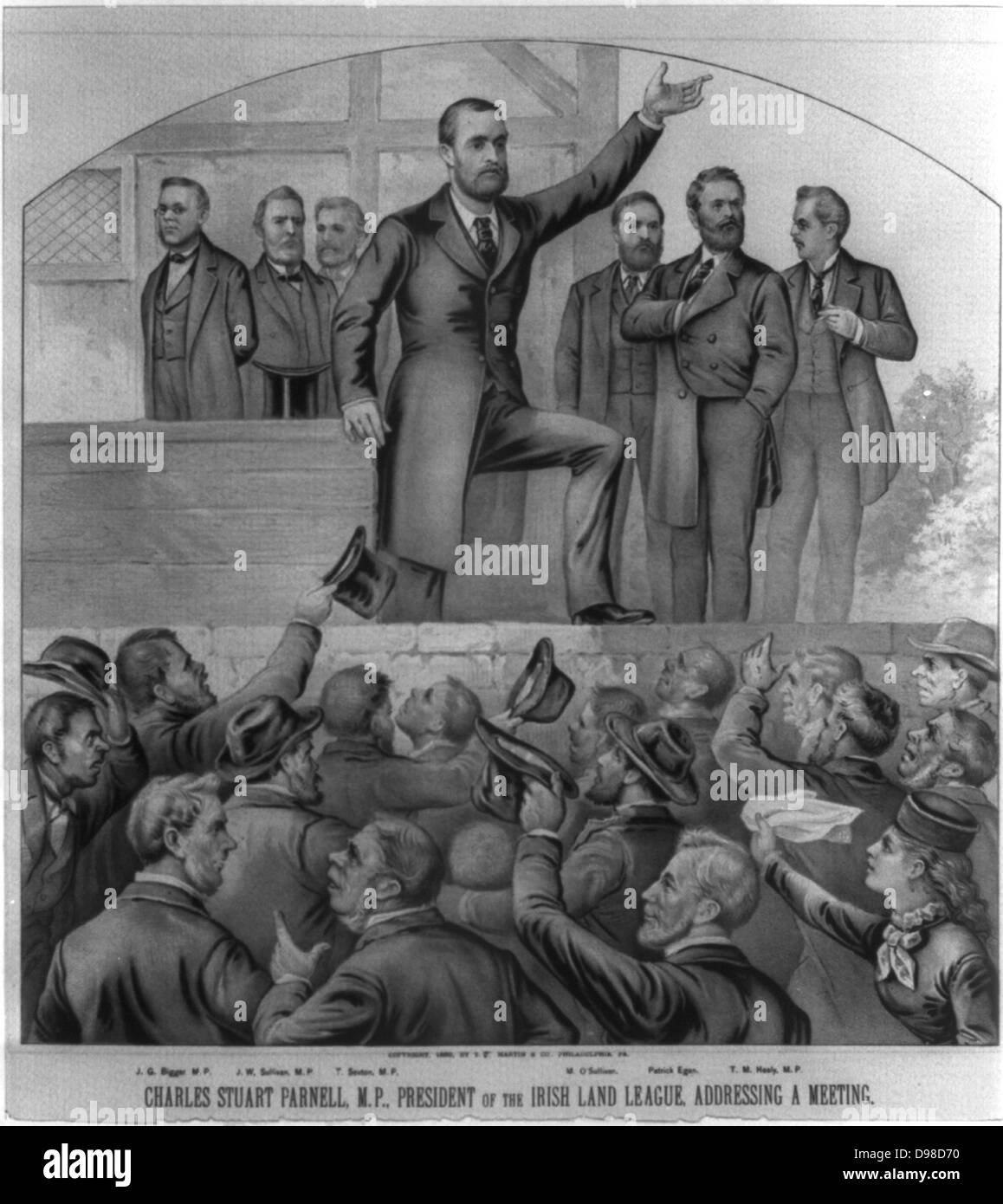 Charles Stewart Parnell (1846-1891) Irish nationalist, political leader and champion of Home Rule. Parnell, President of the Irish Land League, Addressing a Meeting. Lithograph c1883. Stock Photo