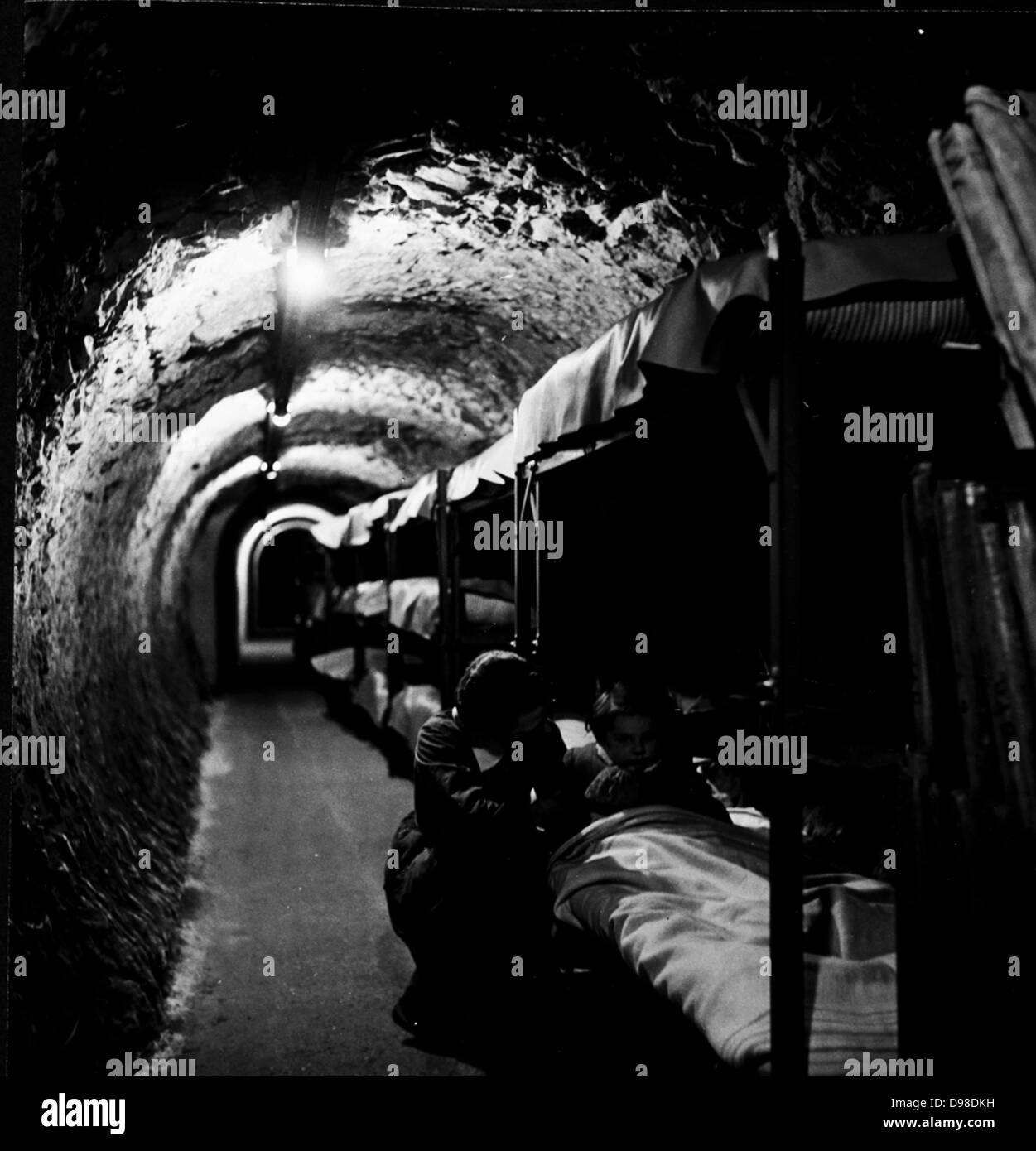 Bunk beds on in a London underground tunnel. Thousands slept