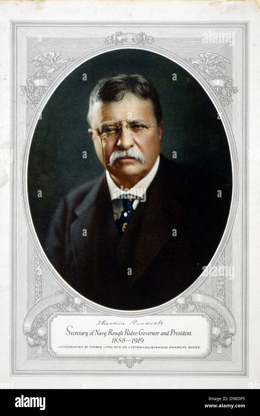 Theodore D. Roosevelt (1858-1919) 26th President of the United States of America (1901-1909), the youngest man to be elected as US President. Photographic portrait published at the time of his death. Stock Photo