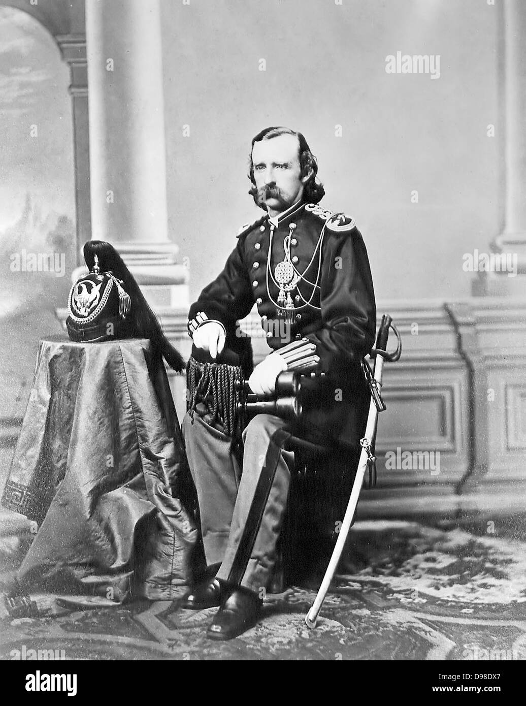George Armstrong Custer (1839-1876) United States Army office and cavalry commander in American Civil War and Indian Wars. Defeated and killed at Battle of Little Bighorn in what iscalled Custer's Last Stand. Photograph. Stock Photo