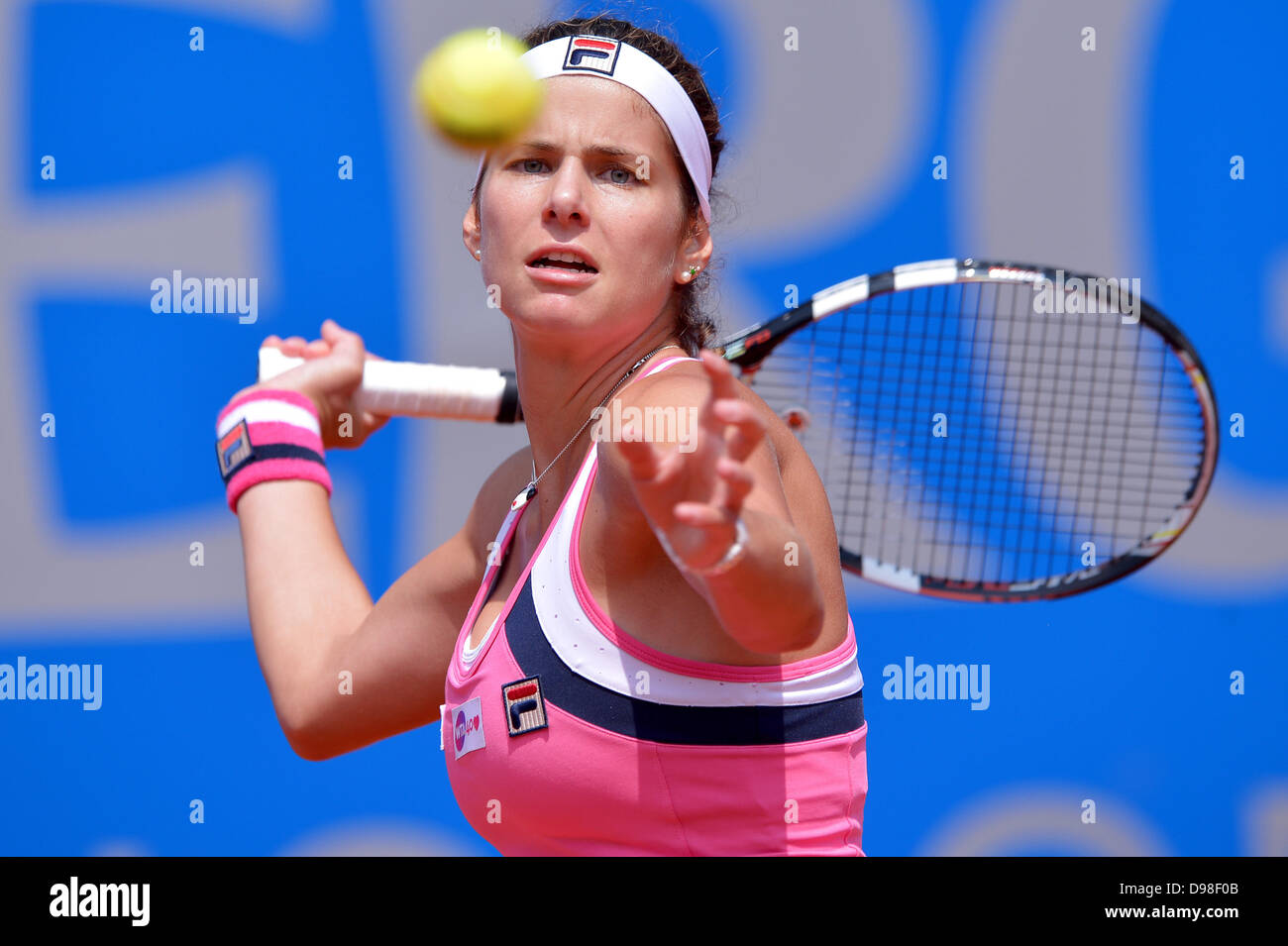 German professional tennis player Julia Goerges returns the ball during the WTA match against Rumania's Cadantu in Nuremberg, Germany, 11 June 2013. Photo: DAVID EBENER Stock Photo