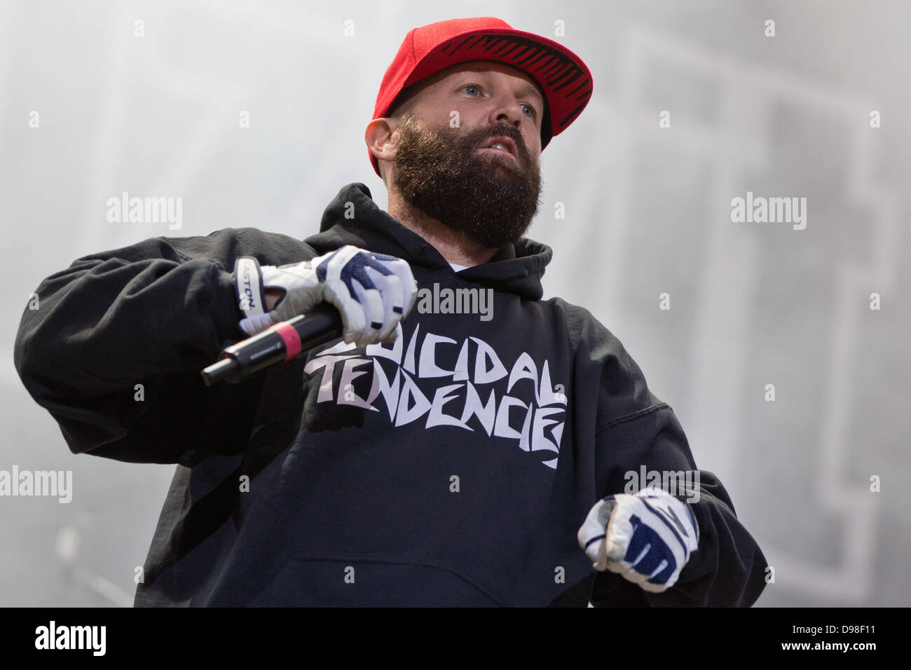 Fred Durst, singer of the US Band Limp Bizkit, performs on a stage of music festival Rock im Park in Nuremberg, Germany, 09 June 2013. More than 70,000 fans of rock music were expected at the festival. Photo: DANIEL KARMANN Stock Photo
