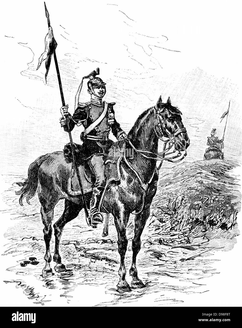 Historical drawing, a Prussian Uhlan, Franco-Prussian War or Franco-German War, 1870-71 Stock Photo