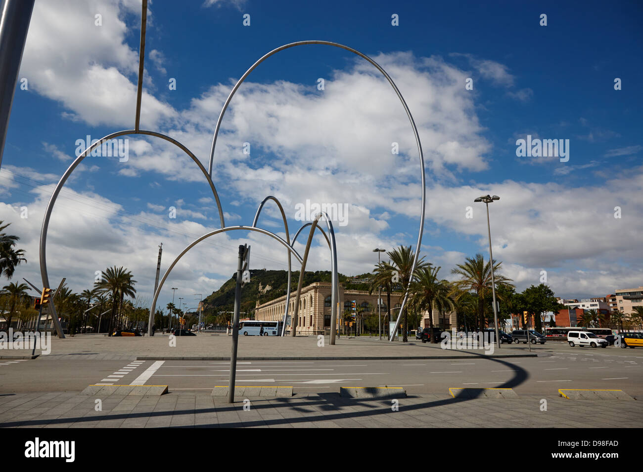 olas de acero steel waves sculpture by andreu alfaro at the entance to port vell barcelona catalonia spain Stock Photo