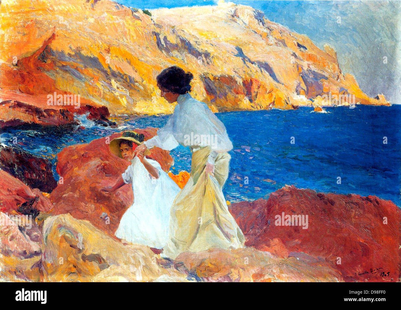 Clotilde y Elena en las Rocas, Jávea, oil on canvas by Joaquin Sorolla Stock Photo