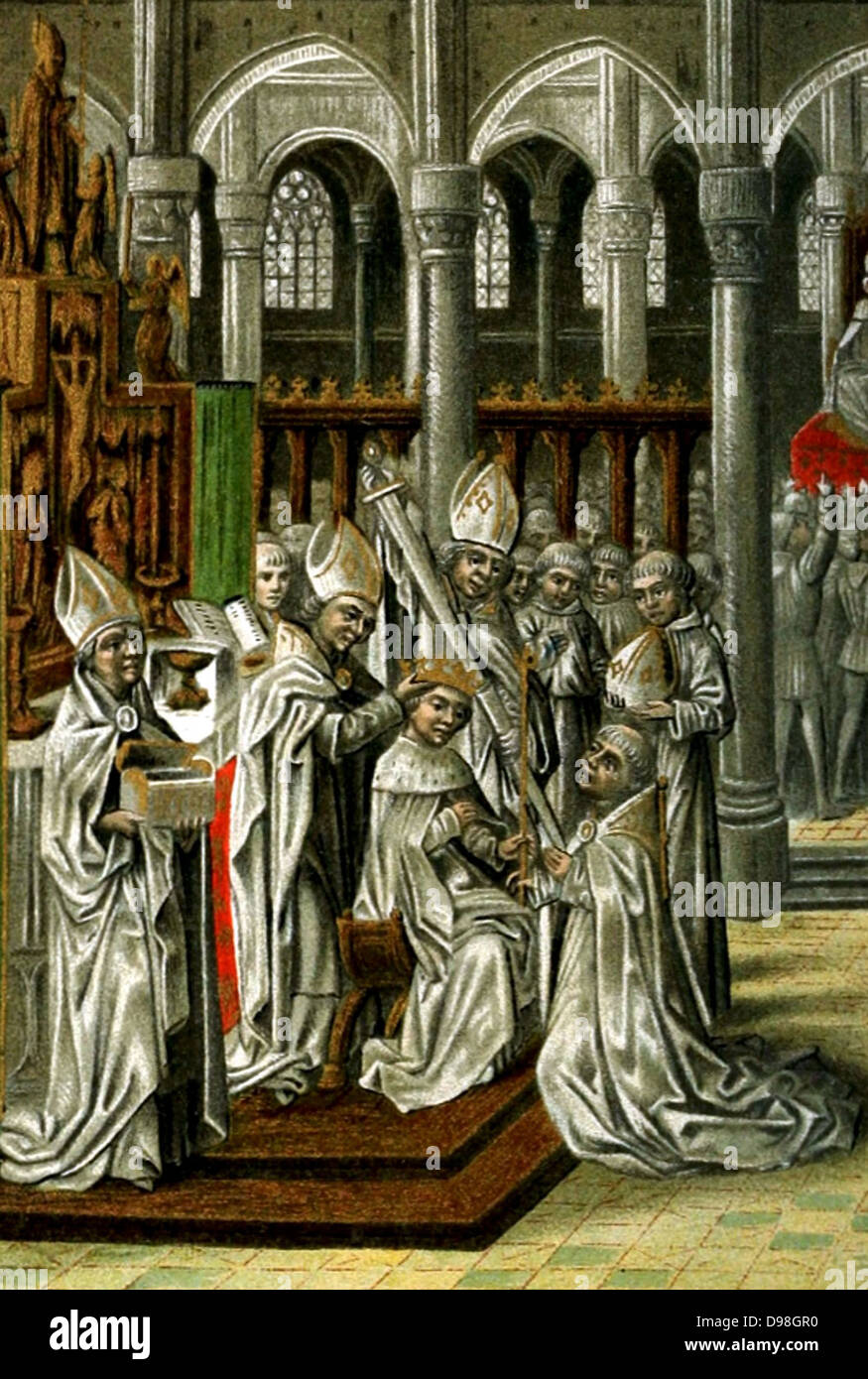 The Coronation of Henry IV of England. From 15th century manuscript of Jean Froissart's Chronicles. Henry IV ( 1366 – 1413) King of England and Lord of Ireland (1399–1413). Stock Photo