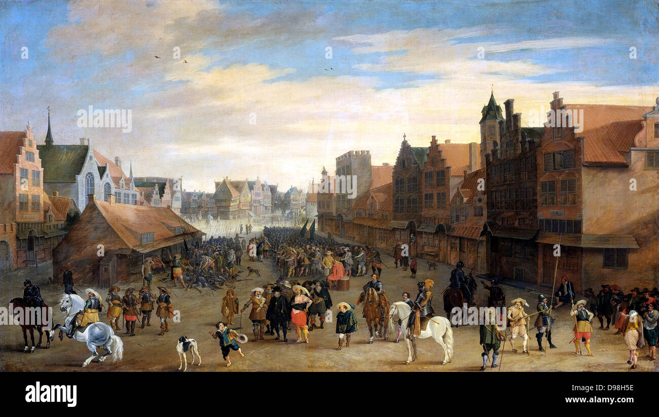 Joost Cornelisz. Droochsloot (1586–1666) Dutch painter. 1586 - 1666. 'The disbanding of the waardgelders' (mercenaries in the pay of the town government) by Prince Maurits in Utrecht, 31 July 1618. painted circa1625 Oil on canvas Stock Photo