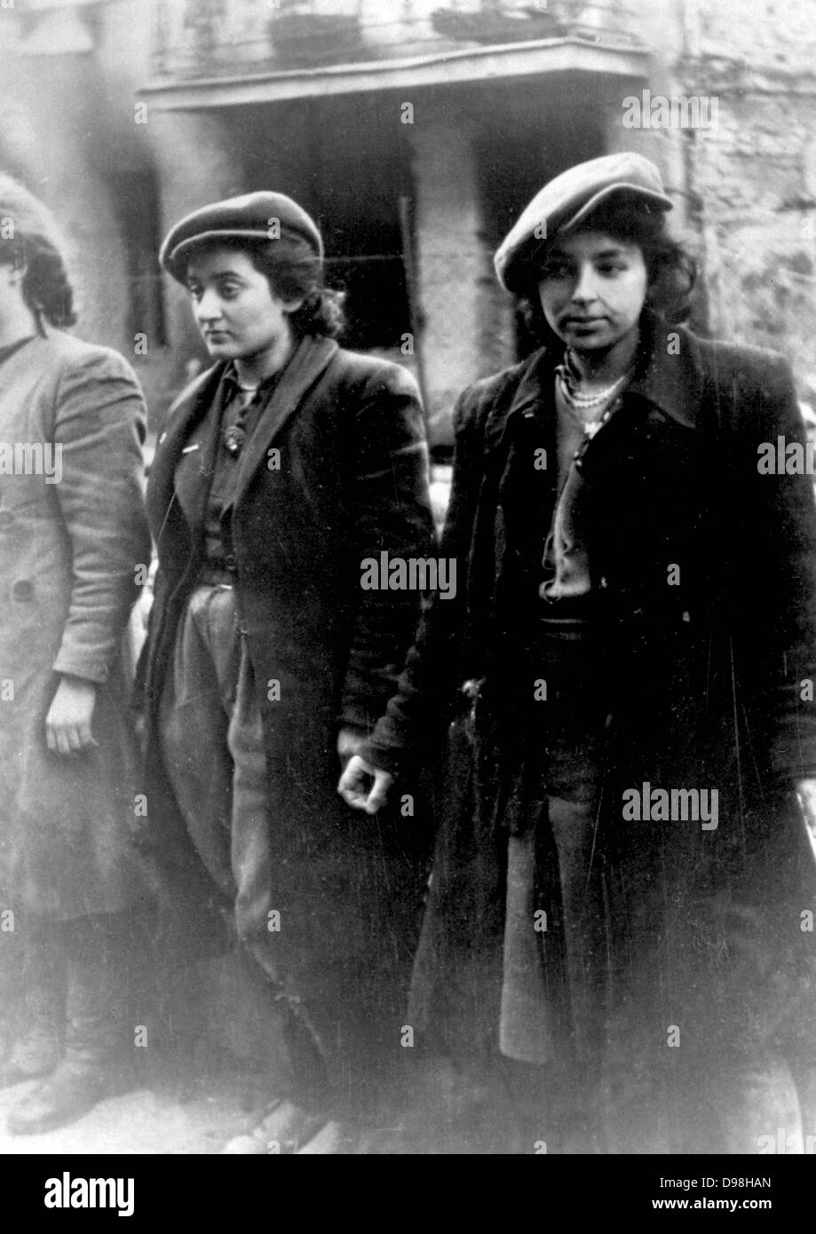 Photo from Jürgen Stroop Report to Heinrich Himmler 1943.Jewish women captured with weapons. Stock Photo