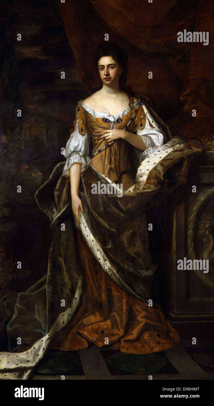 Queen Anne of England (1665-1714) 1690 portrait by Sir Godfrey Kneller (1646–1723)  German painter Stock Photo