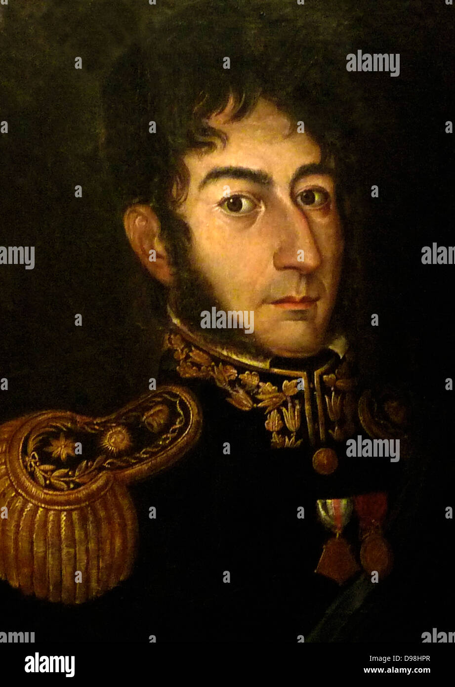 Portrait of General Jose de San Martin (1821) by José Gil de Castro. José Francisco de San Martín, known simply as Don José de San Martín (c. 1778 – 17 August 1850), was an Argentine general and the prime leader of the southern part of South America's successful struggle for independence from Spain. Stock Photo