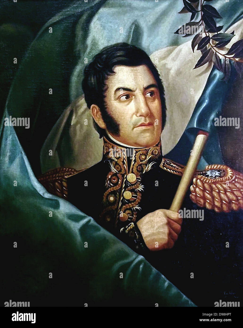 Portrait of General Jose de San Martin (circa 1829)) possibly by Jean Baptiste Madou. José Francisco de San Martín, known simply as Don José de San Martín (c. 1778 – 17 August 1850), was an Argentine general and the prime leader of the southern part of South America's successful struggle for independence from Spain. Stock Photo