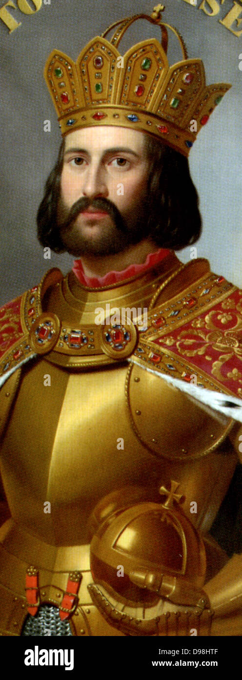 Otto IV, Holy Roman Emperor (ca. 1176-1218) shown in a chromolithograph of 1839 Sby Johann Christian Ludwig Tunica (1795–1868). Otto IV of Brunswick (1175 – May 19, 1218) was one of two rival kings of the Holy Roman Empire from 1198 on, sole king from 1208 on, and emperor from 1209 on. The only king of the Welf dynasty, he incurred the wrath of Pope Innocent III and was excommunicated in 1215. Stock Photo