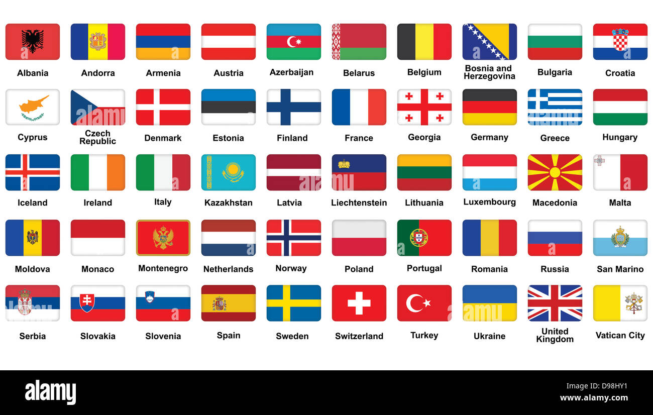 set of European flags icons with rounded corners Stock Photo