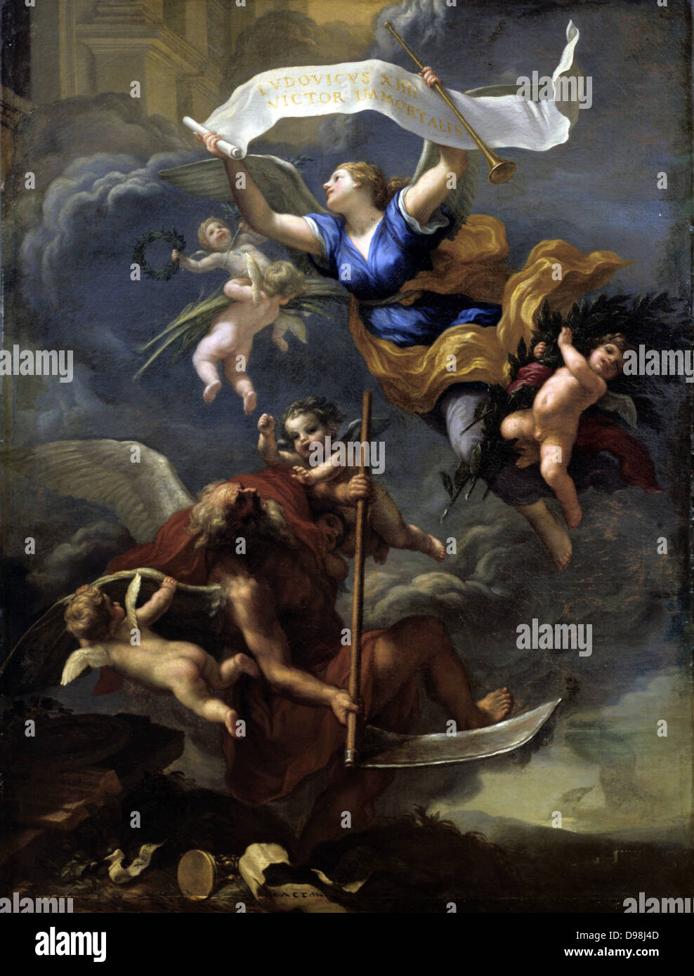 Glory of Louis XIV: Triumph of Time', alegorical painting by Baldassare Franceschini (1611-1689) called Il Volterrano, Italian Baroque painter. Stock Photo