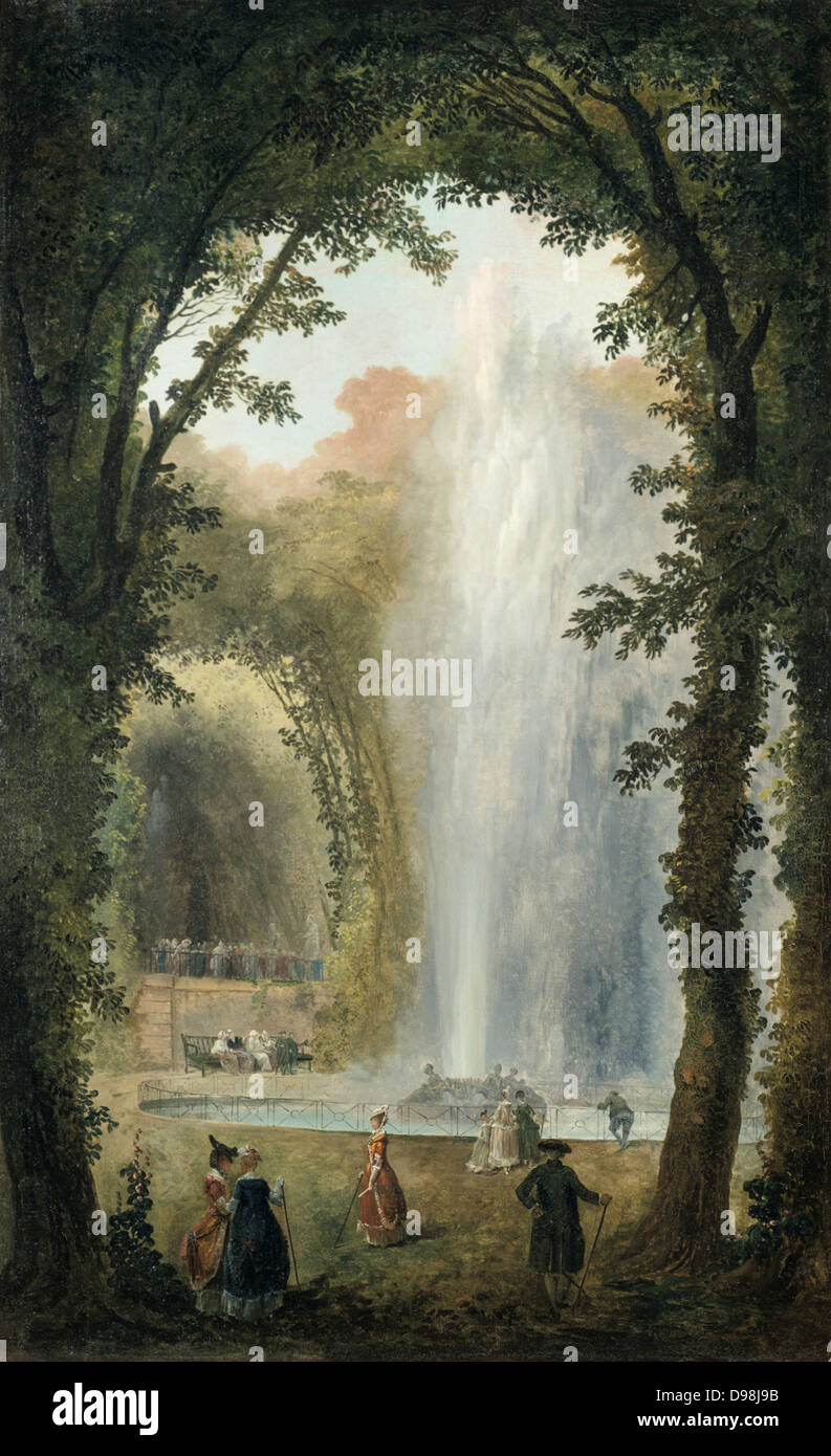 Fountain in the Grove of the Muses at the Chateau de Marly which was built by Louis XIV of France between 1679 and 1684 as a retreat from the Palace of Versailles. Robert Hubert (1733-1808) French Rococo painter. Stock Photo