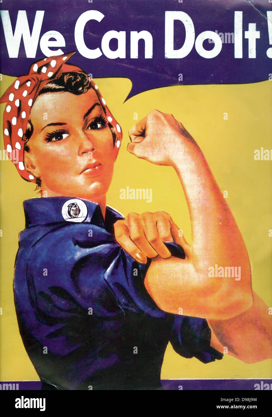 Rosie the Riveter, 1942 World War II Poster. We Can Do It! Vintage World War II poster by J. Howard Miller. Rosie the Riveter is a cultural icon of the United States Stock Photo