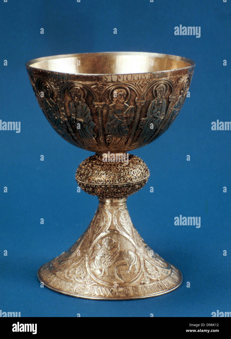 Silver chalice. Portugal, 13th century sacred vessel. Church plate. Stock Photo