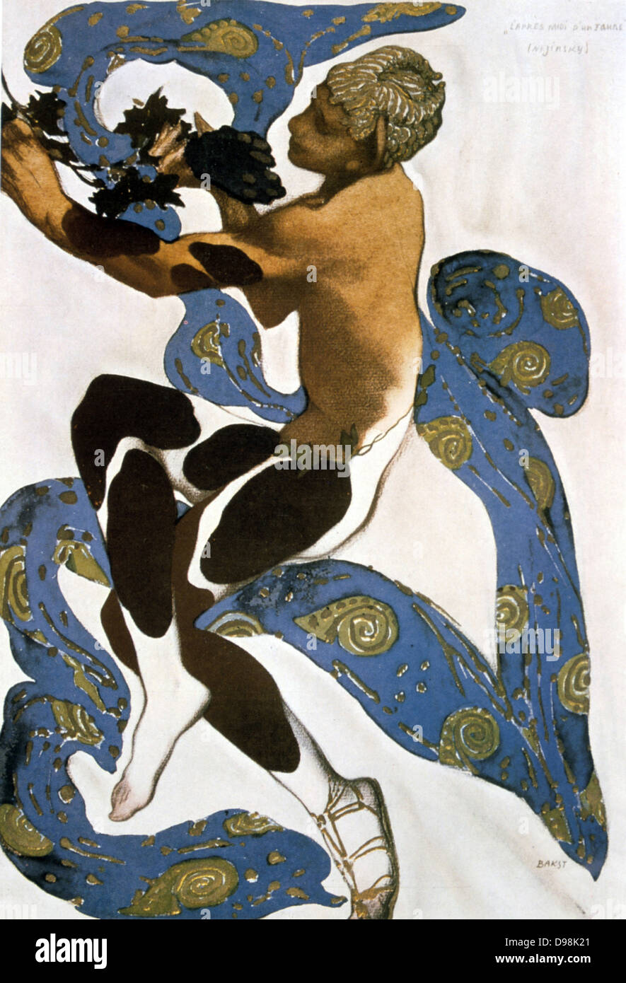 Design by Leon Bakst (1866-1924) Russian theatre and ballet designer, for Nijinsky in 'L'apres midi d'un faune', music by Claude Debussy. Produced in 1912 by Sergei Diaghilev's Ballets Russes. Stock Photo