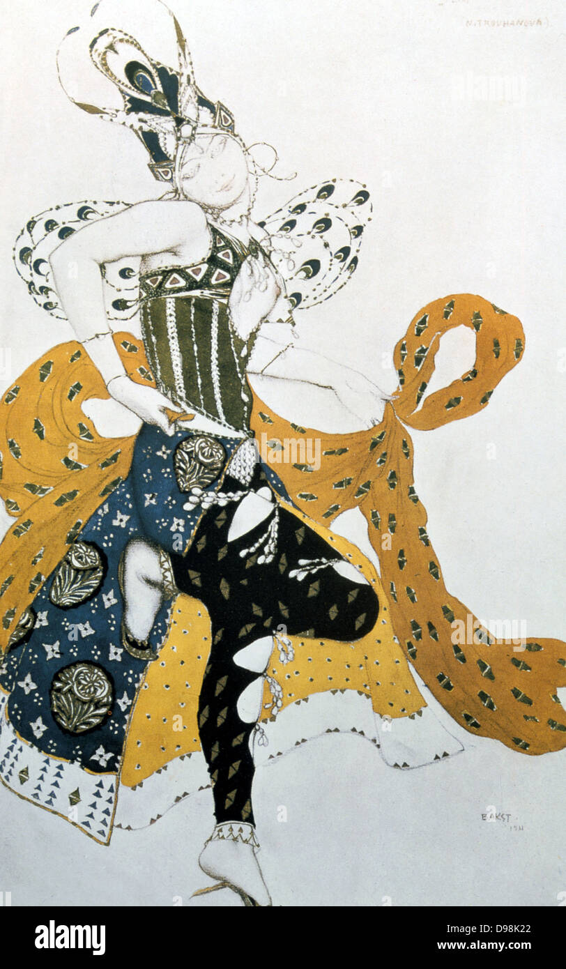 Costume design by Leon Bakst (1866-1924) Russian theatre and ballet designer, for 'The Peri', music by Paul Dukas, 1912. Watercolour and gouache on paper. Stock Photo