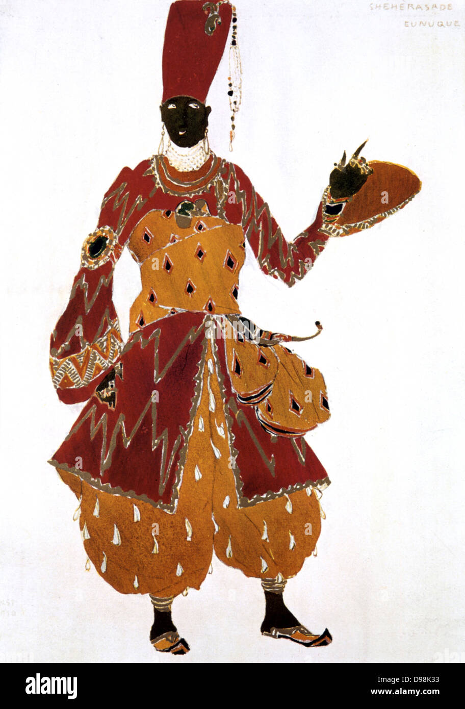 Costume design by Leon Bakst (1866-1924) for the Eunuch in 'Scheherazade' produced in 1910 by Sergei Diaghilev's Ballets Russes. Music by Nikolai Rimsky-Korsakov, choreography by Michel Fokine. Stock Photo