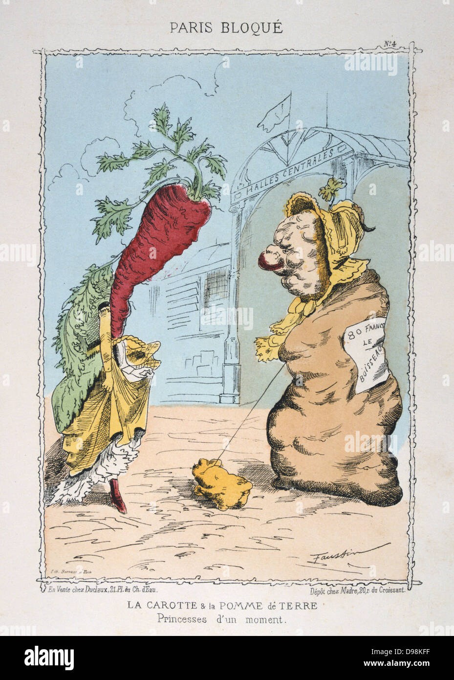 Franco-Prussian War 1870-1871: Siege of Paris 19 Sept 1870-28 Jan 1871. The humble carrot and potato raised to the status of princesses as food became shorter. From 'Paris Bloque', Faustin Betbeder. France Germany Stock Photo