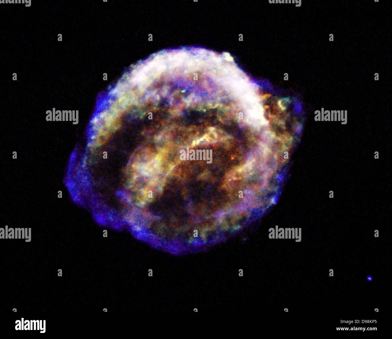 Kepler's Supernova Remnant: A View from Chandra X-Ray Observatory.  Each top panel in the composite shows the entire remnant. Stock Photo