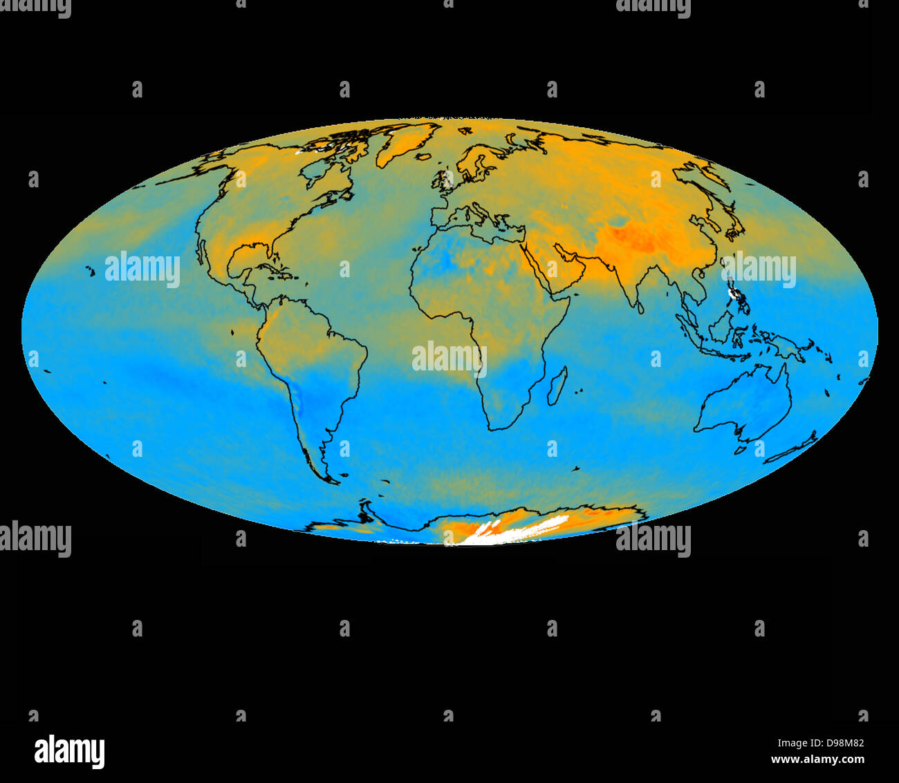 This image is the AIRS-retrieved global tropospheric methane for August 2005. This AIRS research product will aid in the identification of natural and anthropogenic sources of this greenhouse gas, its seasonal and multi-year variation and its transport around the globe at several altitudes in the troposphere. Stock Photo