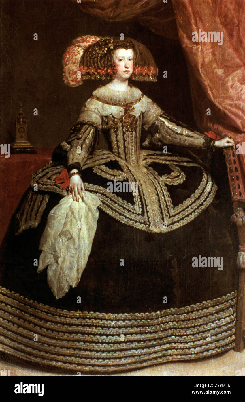 Mariana of Austria (1634-1696) second wife of Philip IV of Spain. Portrait by Diego Velasquez (1599-1660) Spanish painter. Fashion Stock Photo