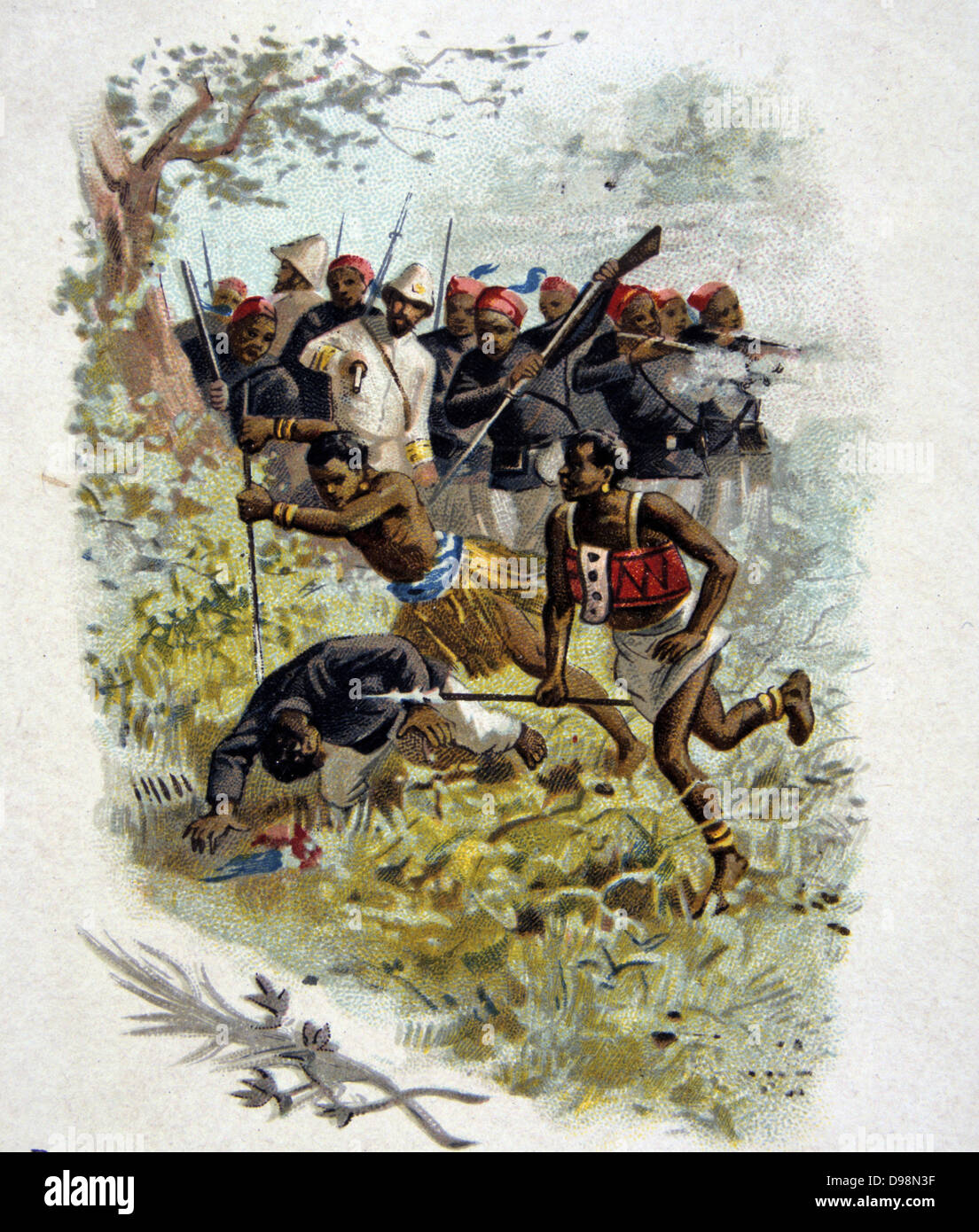 Repression in Brazzaville, Belgian Congo, Africa, August 1896. Colonialism Early Twentieth Century Trade Card Stock Photo