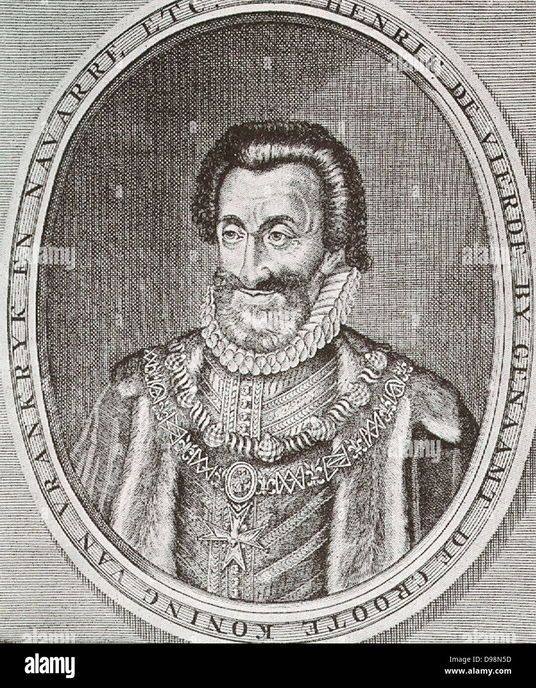 Henry IV of France (1553-1610) was King of France from 1589 to 1589 and King of Navarre from 1572-1610.  He was the first monarch of the Bourbon branch of the Capetian dynasty in France.  As a Huguenot, Henry was involved in the Wars of Religion before ascending the throne in 1589.  Henry VI was one of the most popular French Kings both during and after his reign.  He was assassinated by a fanatical Catholic. Stock Photo
