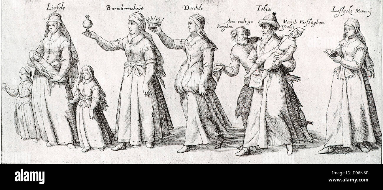 Zacharias Heyns, 1607. travelling musicians and theatre players (actors) illustrations from 'De Witte Lavender'. Stock Photo