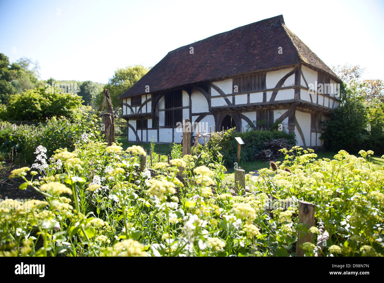 Exterior of Bayleaf - a timber-framed hall-house dating mainly from the early 15th century, as seen from the garden Stock Photo