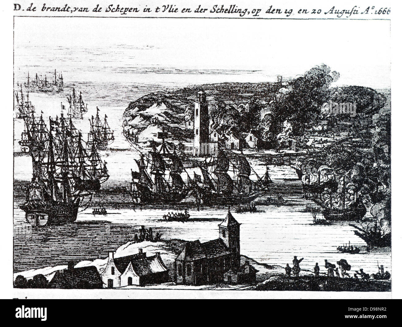 The Raid on the Medway, sometimes called the Battle of the Medway, Raid on Chatham or the Battle of Chatham, was a successful Dutch attack on the largest English naval ships, laid up in the dockyards of their main naval base Chatham, that took place in June 1667 during the Second Anglo-Dutch War. The Dutch, under nominal command of Lieutenant-Admiral Michiel de Ruyter, bombarded and then captured the town of Sheerness, sailed up the River Thames to Gravesend, then up the River Medway to Chatham Stock Photo