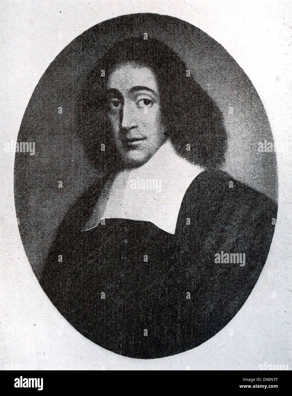 Baruch Despinoza 1632-1677.  Dutch Jewish philosopher, a major exponent of 17th century rationalism.  His father and grandfather fled persecution by the Inquisition in Porugal. His early interest in new scientific and philosophical ideas led to his expulsion from the synagogue in 1656.  He made is living as a lens grinder and polisher. His books were put on the Catholic Church's Index of forbidden books. Stock Photo