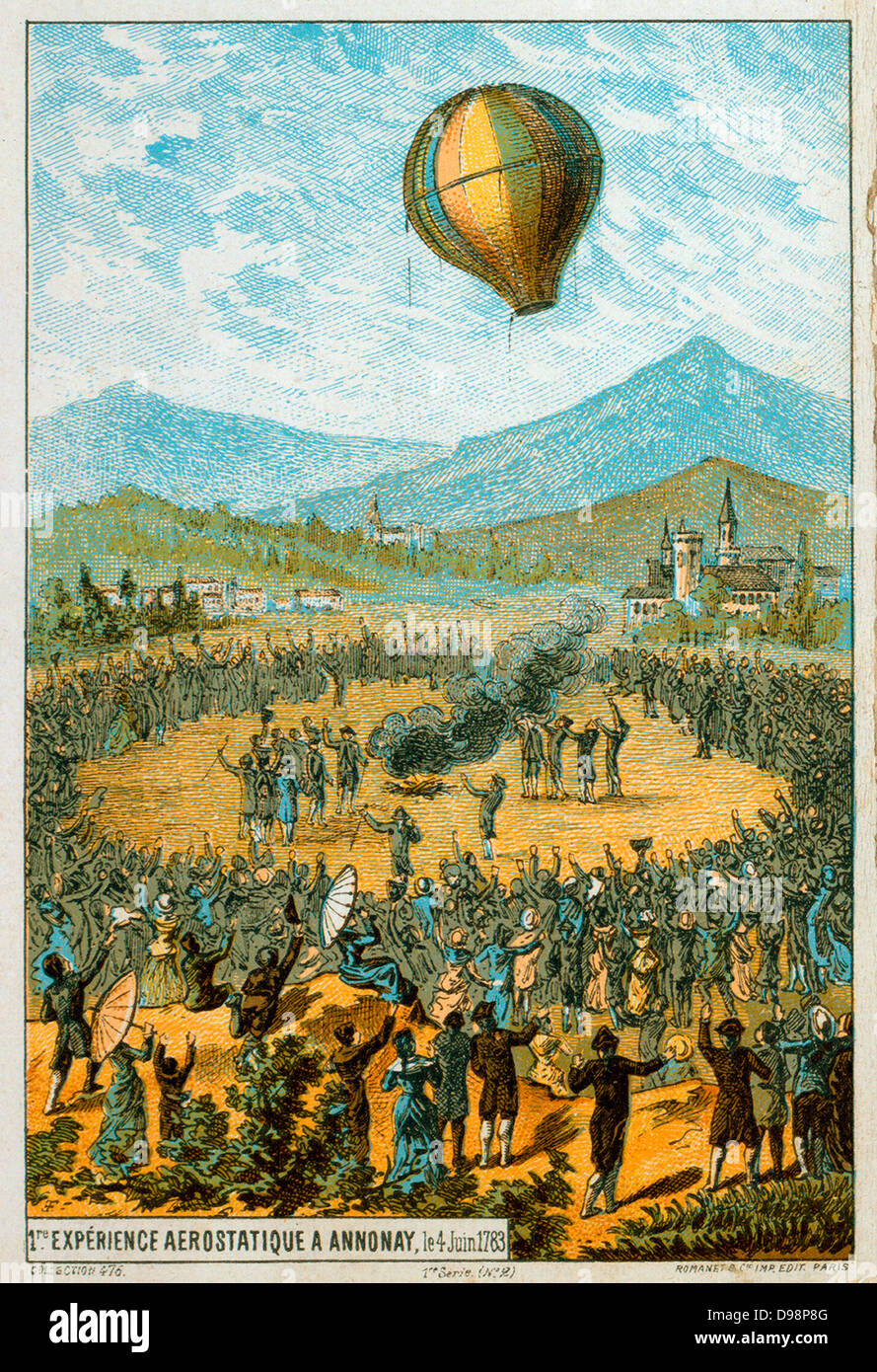 Joseph-Michel and Jacques-Etienne Montgolfier, French brothers, inventors of hot air balloon. From collecting card celebrating the centenary of their first public demonstration at Annonay 4 June 1783. Aeronautics Flying Aviation Ballooning Stock Photo