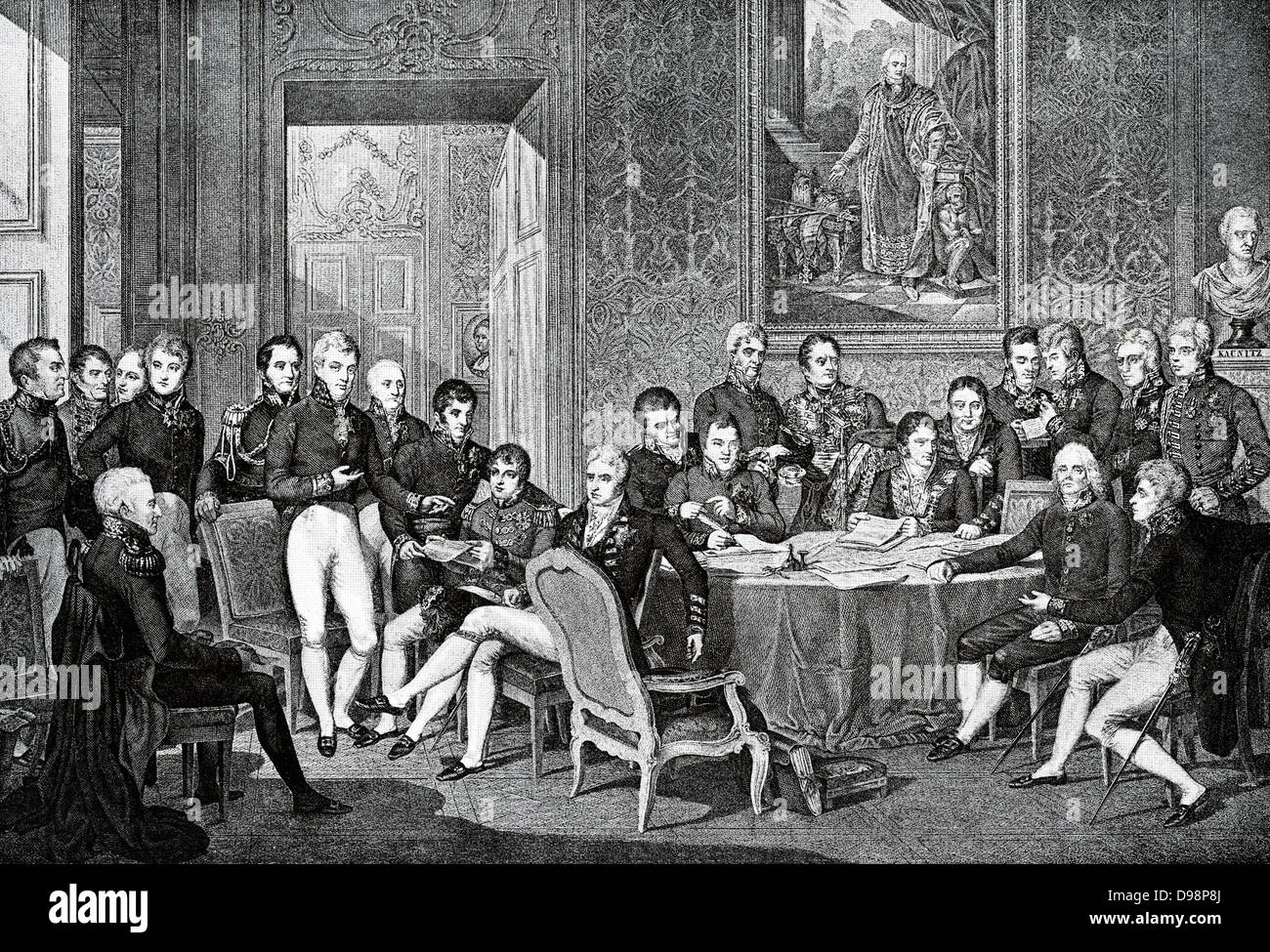 The Vienna Congress (1814-1815) that after the fall of Napoleon negotiated along came the Great Powers negotiated settlement on borders of states which Napoleon had brought such a great change, the decisions taken at this 'congress, for a considerable time in Europe the political verhoudindingen determined. Stock Photo