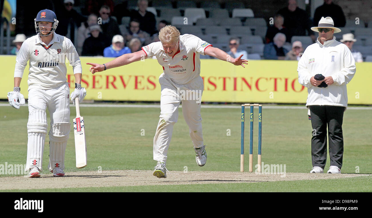14.06.2013 Chelmsford, Essex. LV County Championship - Glen Chapple celebrates another wicket whilst bowling for Lancashire -  Essex CCC vs Lancashire CCC.  Essex were bowled out for a low score of 20 runs. Stock Photo