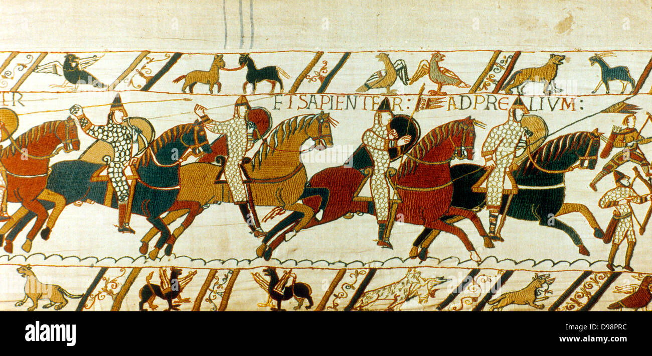 Battle of Hastings, 14 October 1066. Norman cavalry charging. William I, the Conqueror, defeated Harold