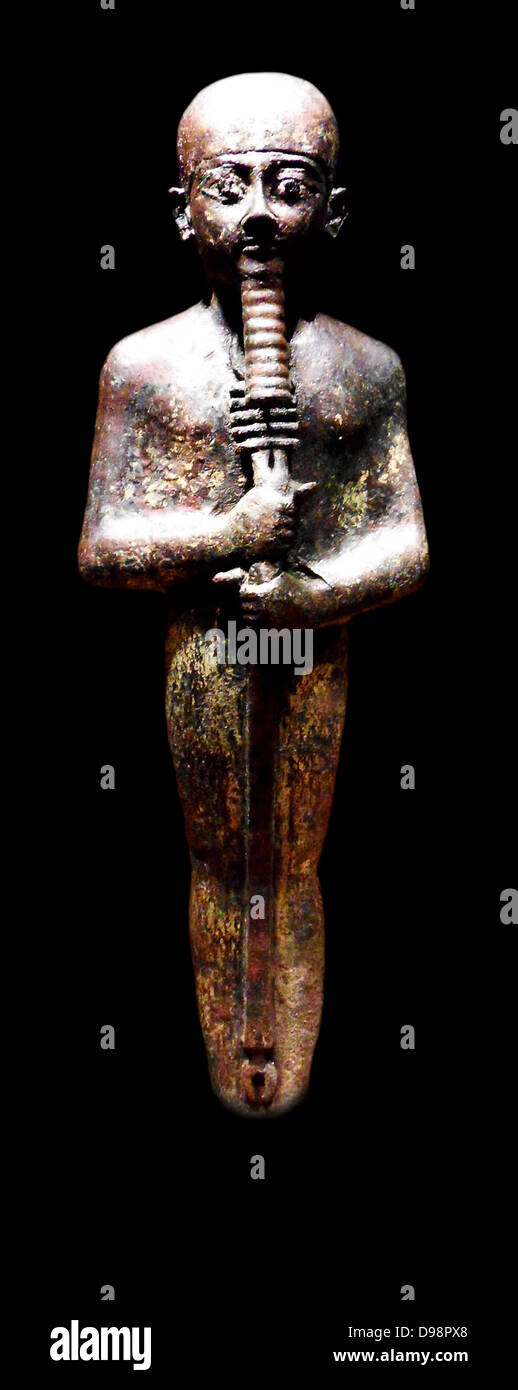 Ptah statue. Third Intermediate Period, ca. 1070–712 B.C. Egypt Bronze, gold leaf, glass Stock Photo