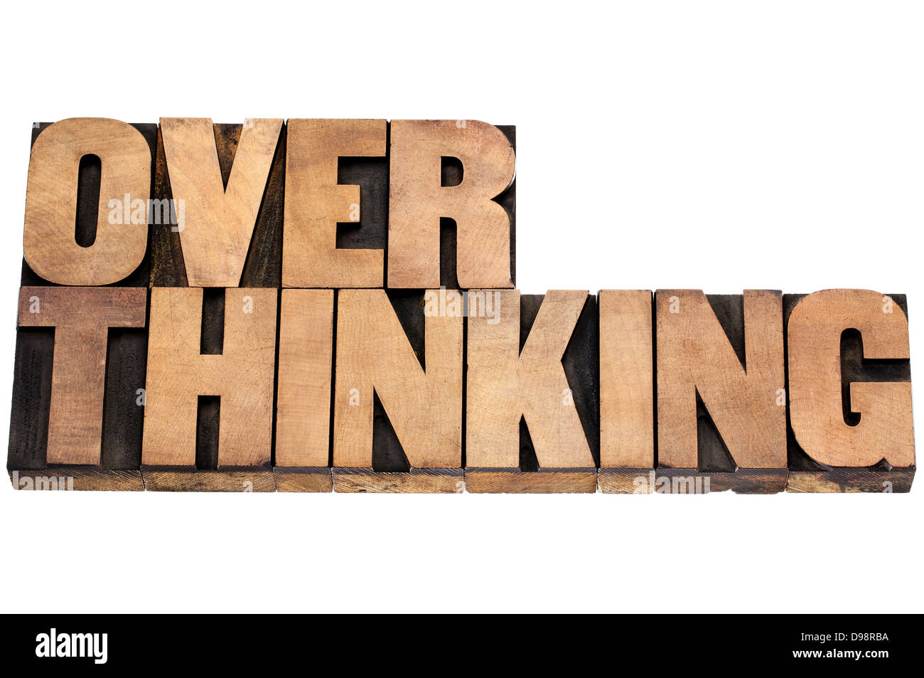 overthinking word isolated text in letterpress wood type Stock Photo Alamy