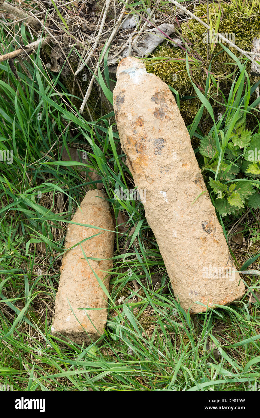 Unexploded shells at the roadside France Stock Photo