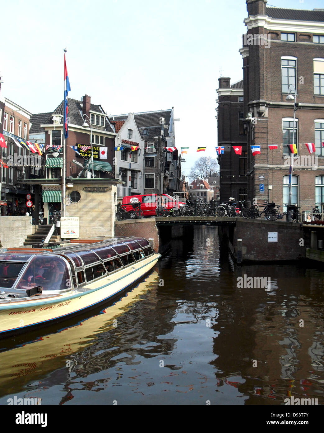 Typical canal street scene in Amsterdam, Holland Stock Photo