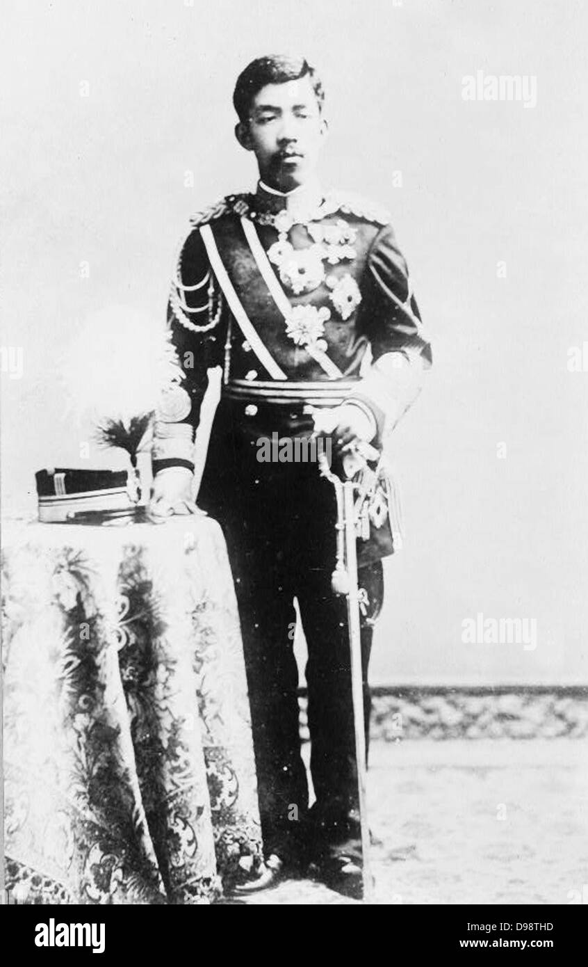 Emperor Taisho (1879-1926) 123rd emperor of Japan 1912-1926. Outside Japan sometimes called Emperor Yoshihito. Full-length portrait of Emperor in military uniform with order and decorations. Stock Photo
