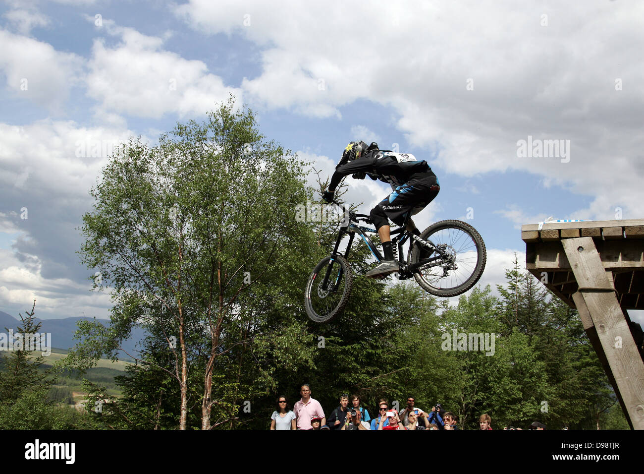 Andrew Neethling Giant Factory Off-road Team on the course at the World Cup Downhill, Fort William 2013 Stock Photo