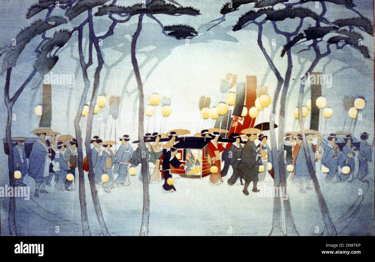 woodcut c 1918 by Bertha Lum, 1869-1954, American Artist based in China and...